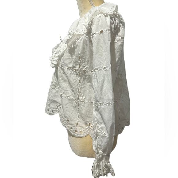 See by Chloé Embroidery Ruffle White Top Size S - Picture 4 of 8